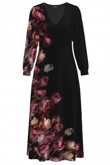 Rochie Dames eleganta neagra cu maneca lunga si imprimeu Floral CMD1401
