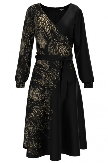 Rochie Dames neagra eleganta cu maneca lunga animal print CMD1477