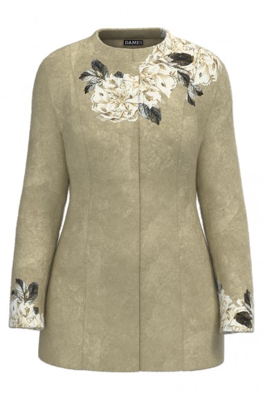 Palton Dames gri elegant si calduros imprimat Floral CMD1461