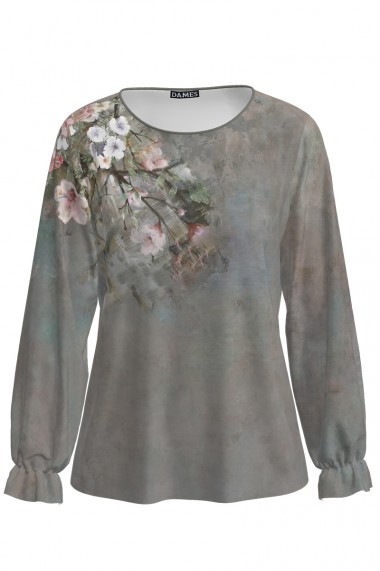 Bluza Dames gri cu maneca lunga imprimata cu model floral CMD1570