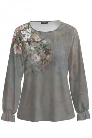 Bluza gri cu maneca lunga imprimata cu model floral CMD1570