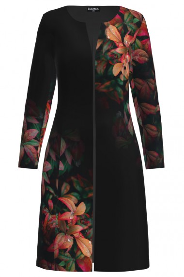 Jacheta Dames neagra lunga imprimata cu model floral CMD1659
