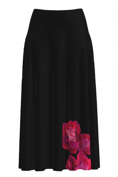 Fusta Dames neagra lunga cu imprimeu Trandafiri CMD1678