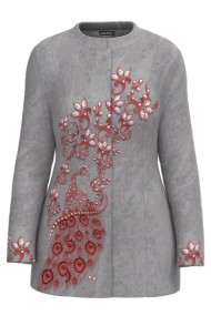 Palton dama gri elegant si calduros imprimat Floral CMD1714