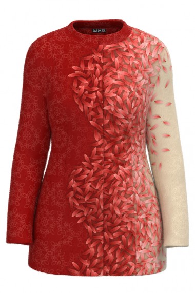 Palton Dames in nuante de rosu elegant si calduros imprimat Floral CMD1718