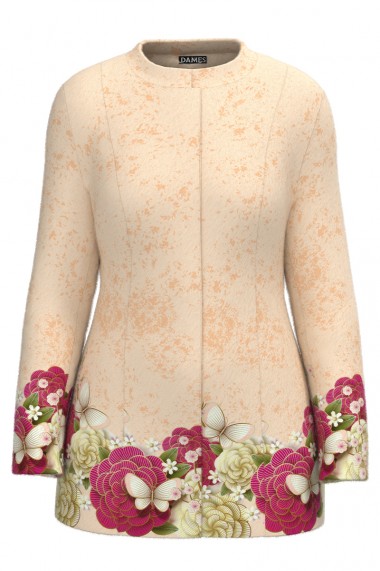 Palton Dames in nuante de bej elegant si calduros imprimat Floral CMD1721