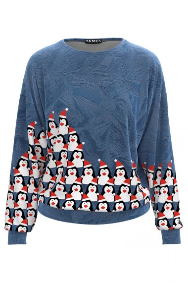 Bluza Dames gri tip hanorac din catifea cu imprimeu Pinguini CMD1628