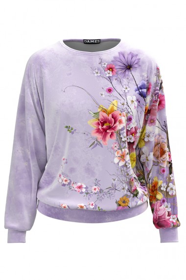 Bluza Dames lila tip hanorac din catifea cu imprimeu floral CMD1711