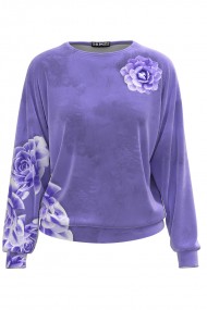 Bluza violet tip hanorac din catifea cu imprimeu digital floral CMD1737
