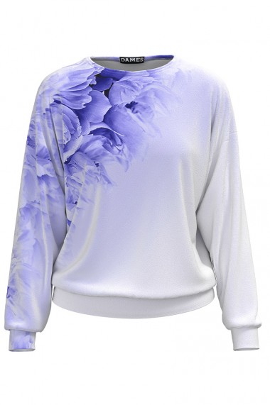 Bluza Dames lila tip hanorac din catifea cu imprimeu floral CMD1738