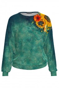 Bluza verde tip hanorac din catifea cu imprimeu Floarea soarelui CMD1784