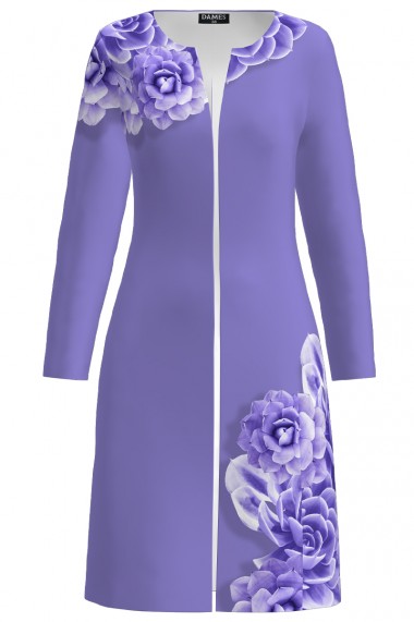 Palton Dames violet lunga imprimata cu model floral CMD1789