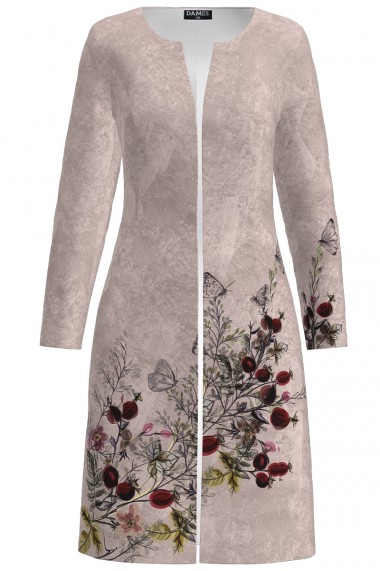 Palton Dames bej lunga imprimata cu model floral CMD1793