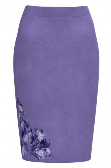 Fusta Dames dreapta conica violet imprimata cu model floral CMD1761