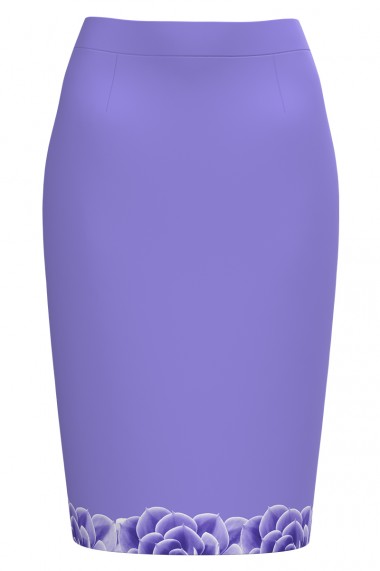 Fusta Dames dreapta conica lila imprimata cu model floral CMD1763