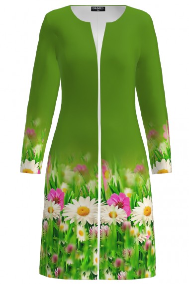 Palton Dames verde lunga imprimata cu model floral CMD1795