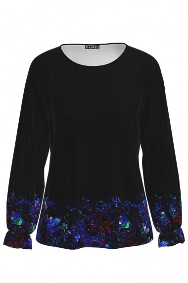 Bluza Dames neagra cu maneca lunga imprimata cu model floral CMD1797