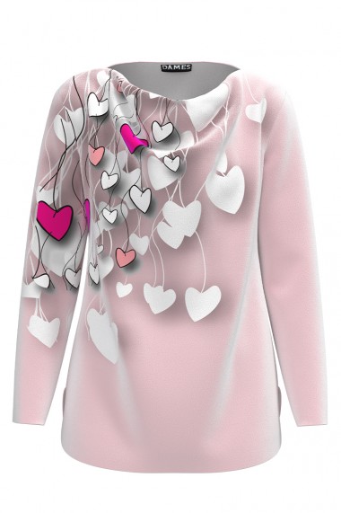 Bluza Dames roz din catifea cu imprimeu inimi CMD1872