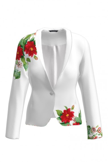 Sacou Dames alb cambrat imprimat cu model Floral CMD2058