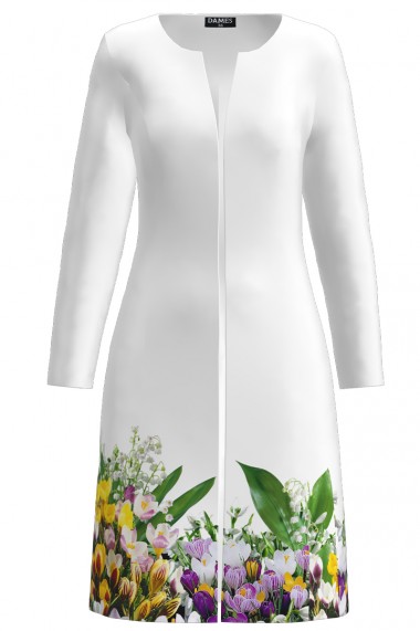 Jacheta de dama alba lunga imprimata cu model floral Branduse CMD2119