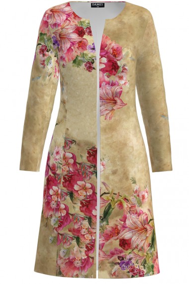 Jacheta de dama bej lunga imprimata cu model Floral CMD2276