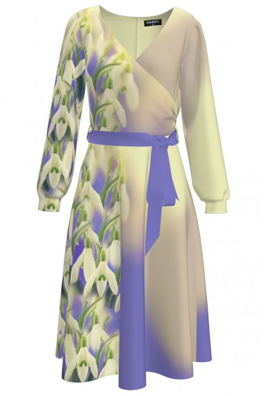 Rochie eleganta multicolora cu maneca lunga imprimata Ghiocei CMD2018