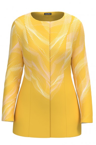 Jacheta de dama galbena de lungime medie imprimata cu model abstract CMD2302