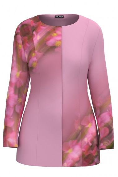 Jacheta de dama roz de lungime medie imprimata cu model floral CMD2303
