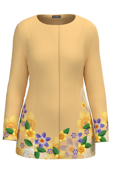 Jacheta de dama galbena de lungime medie imprimata cu model Floral CMD2309