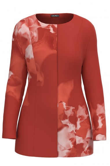 Jacheta de dama caramiziu de lungime medie imprimata cu model Abstract CMD2311