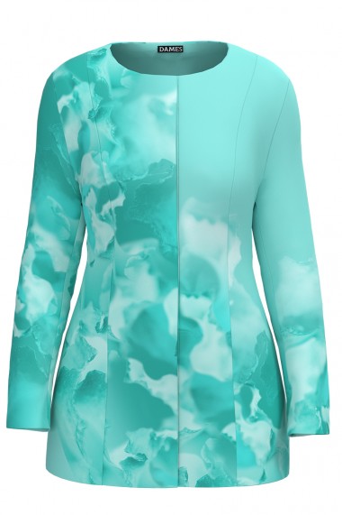 Jacheta de dama turcoaz de lungime medie imprimata cu model Abstract CMD2312