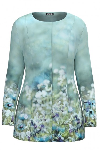 Jacheta de dama bleu de lungime medie imprimata cu model Floral CMD2313