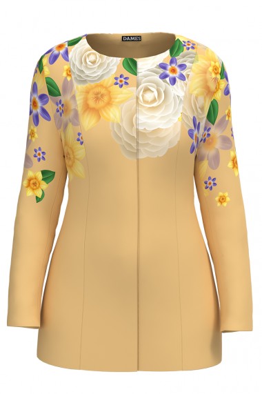 Jacheta de dama galbena de lungime medie imprimata cu model Floral CMD2314