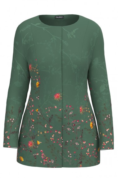 Jacheta de dama verde de lungime medie imprimata cu model Floral CMD2315