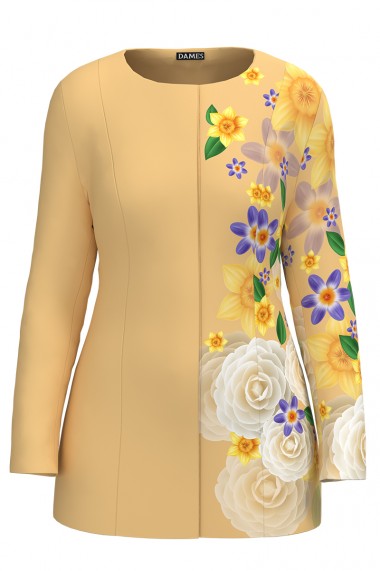 Jacheta de dama galbena de lungime medie imprimata cu model Floral CMD2317