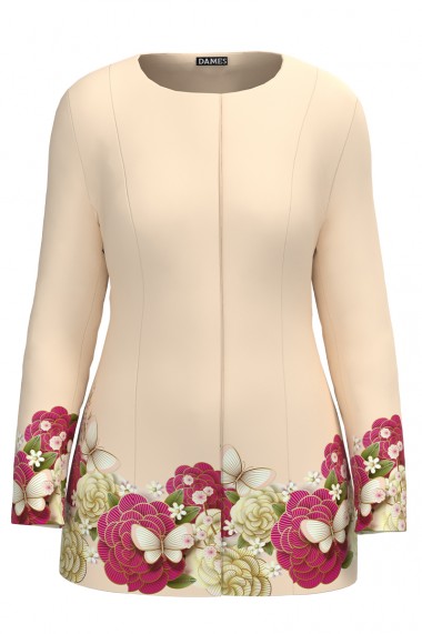 Jacheta de dama bej de lungime medie imprimata cu model Floral CMD2318