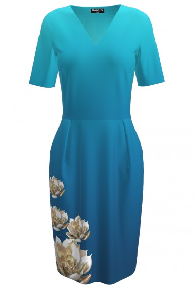 Rochie casual in nuante de albastru cu imprimeu floral CMD2323