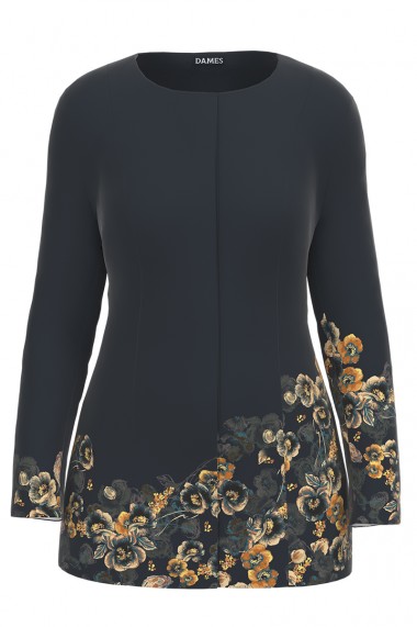 Jacheta de dama antracit de lungime medie imprimata cu model Floral CMD2328