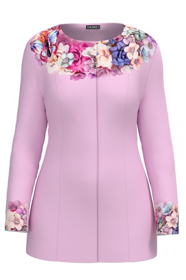 Jacheta de dama roz de lungime medie imprimata cu model Floral CMD2330