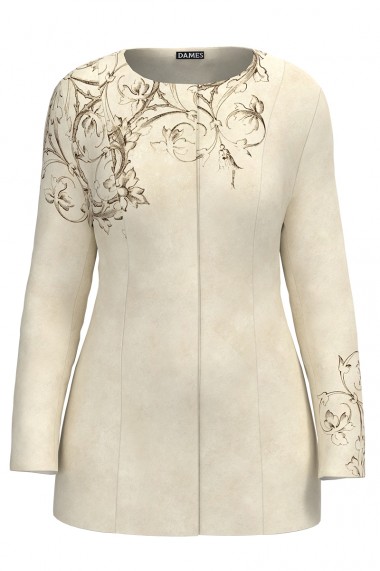 Jacheta de dama bej de lungime medie imprimata cu model floral CMD2339