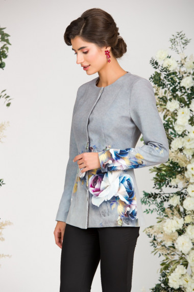 Jacheta de dama gri de lungime medie imprimata cu model Floral CMD2341