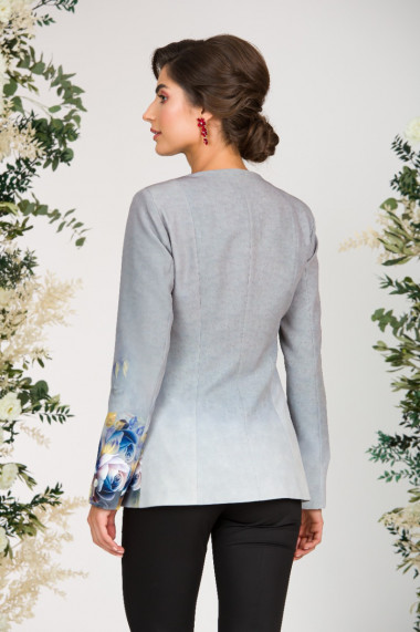 Jacheta de dama gri de lungime medie imprimata cu model Floral CMD2341