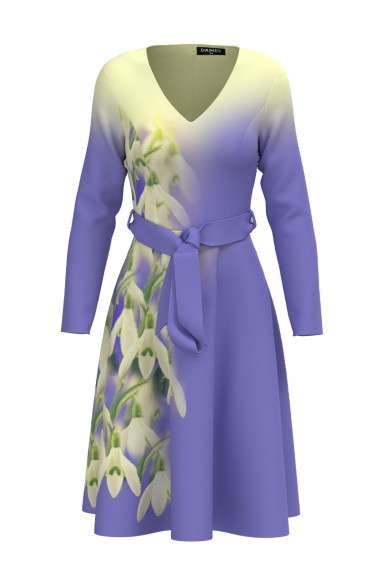 Rochie eleganta violet imprimata ghiocei CMD2451