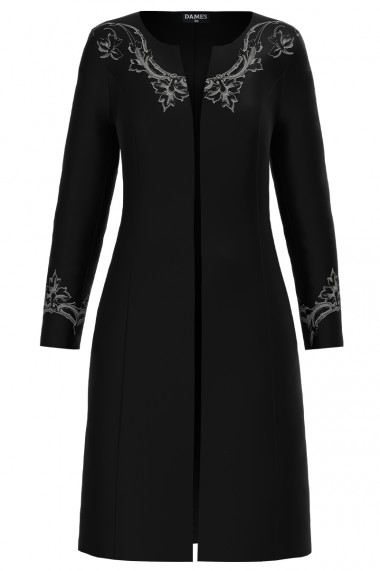 Jacheta de dama neagra lunga imprimata cu model floral CMD2462