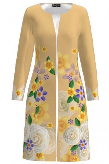 Jacheta de dama galbena lunga imprimata cu model floral CMD2473