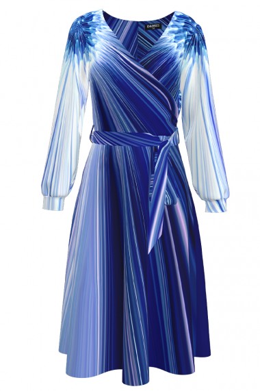 Rochie eleganta albastra cu maneca lunga imprimata cu model Floral CMD2478