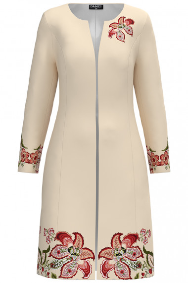 Jacheta de dama crem lunga imprimata cu model Floral CMD2529