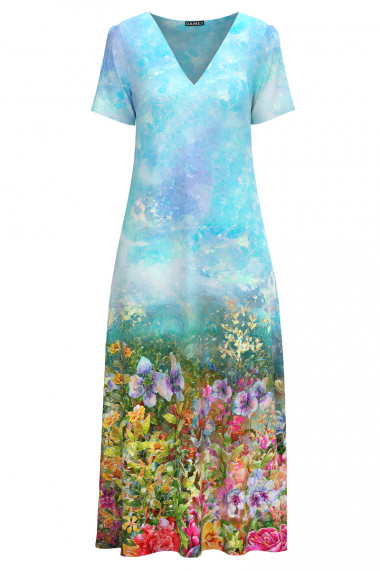 Rochie de vara lunga cu buzunare imprimata cu model floral multicolor CMD2569