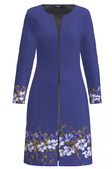 Jacheta de dama albastru violet lunga imprimata cu model floral CMD2599