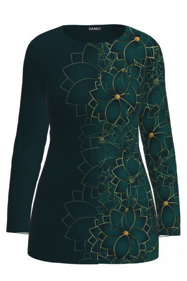 Jacheta de dama verde de lungime medie imprimata cu model floral CMD2620